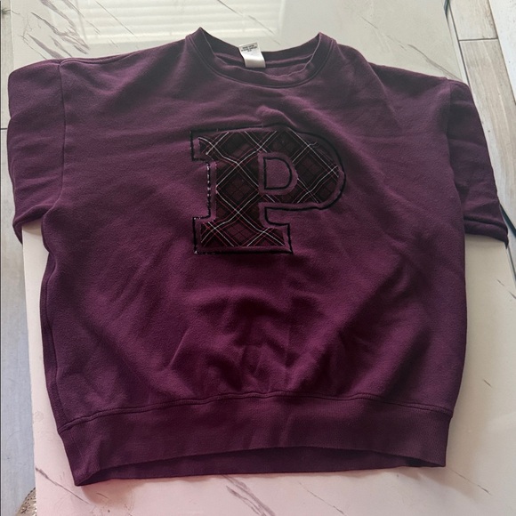 PINK Victoria's Secret Tops - PINK Victoria's Secret Plum Plaid Logo Cropped Sweatshirt